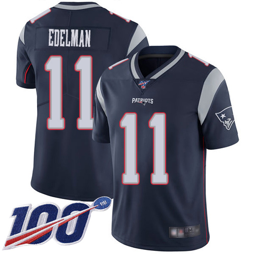 New England Patriots Football 11 100th Season Limited Navy Blue Men Julian Edelman Home NFL Jersey